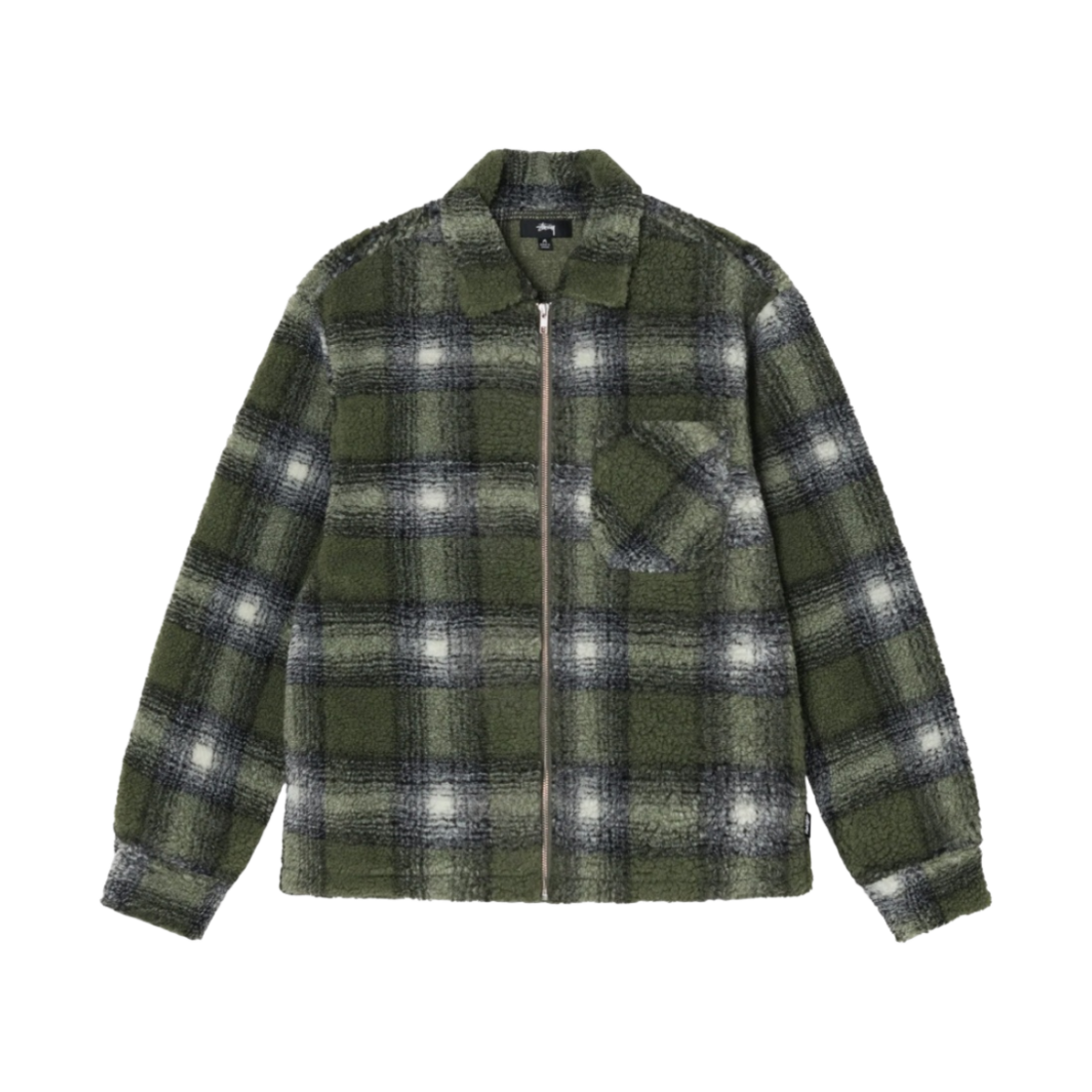 스투시 쉐도우 플레이드 쉐르파 집 셔츠 올리브