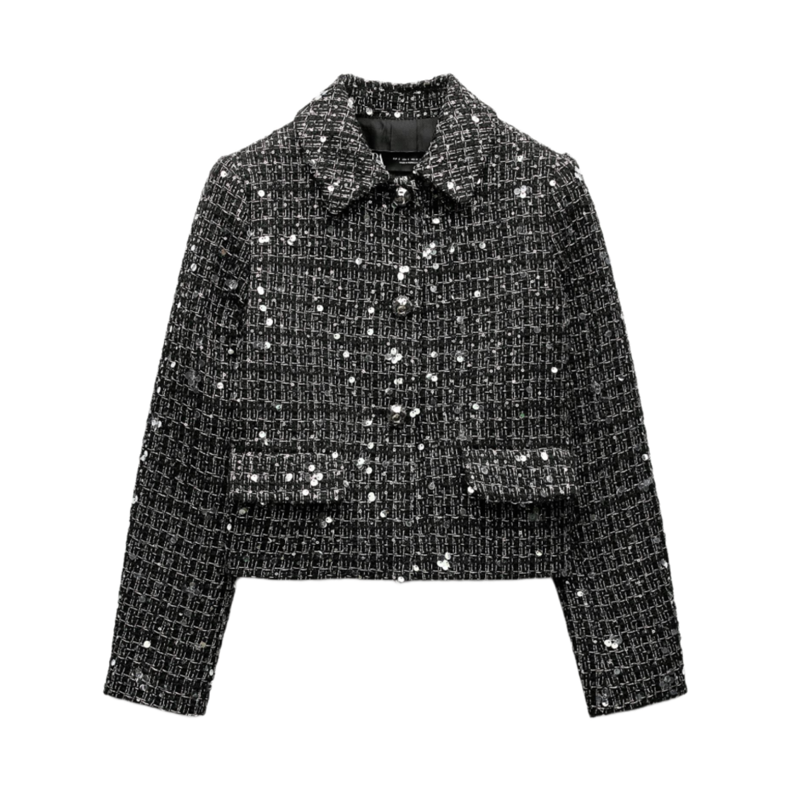 (W) 자라 시퀸 텍스처드 자켓 블랙 화이트((W) Zara Sequin Textured Jacket Black White)