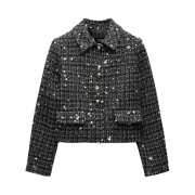 (W) Zara Sequin Textured Jacket Black White