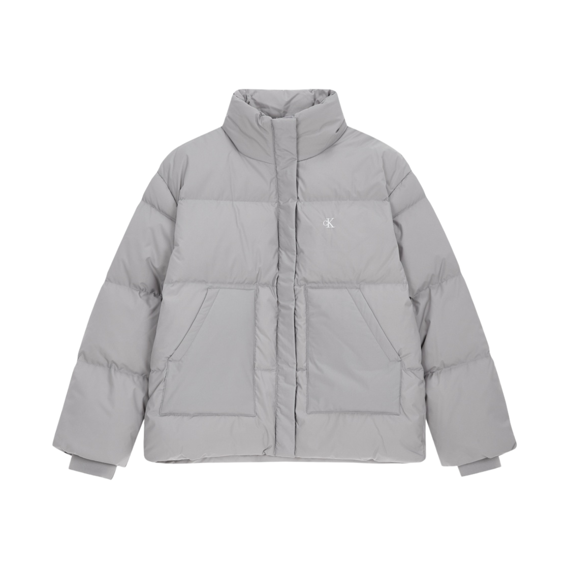 J221163PQY (W) Calvin Klein Jeans Short Length Stand Collar Puffer CK Mercury Grey