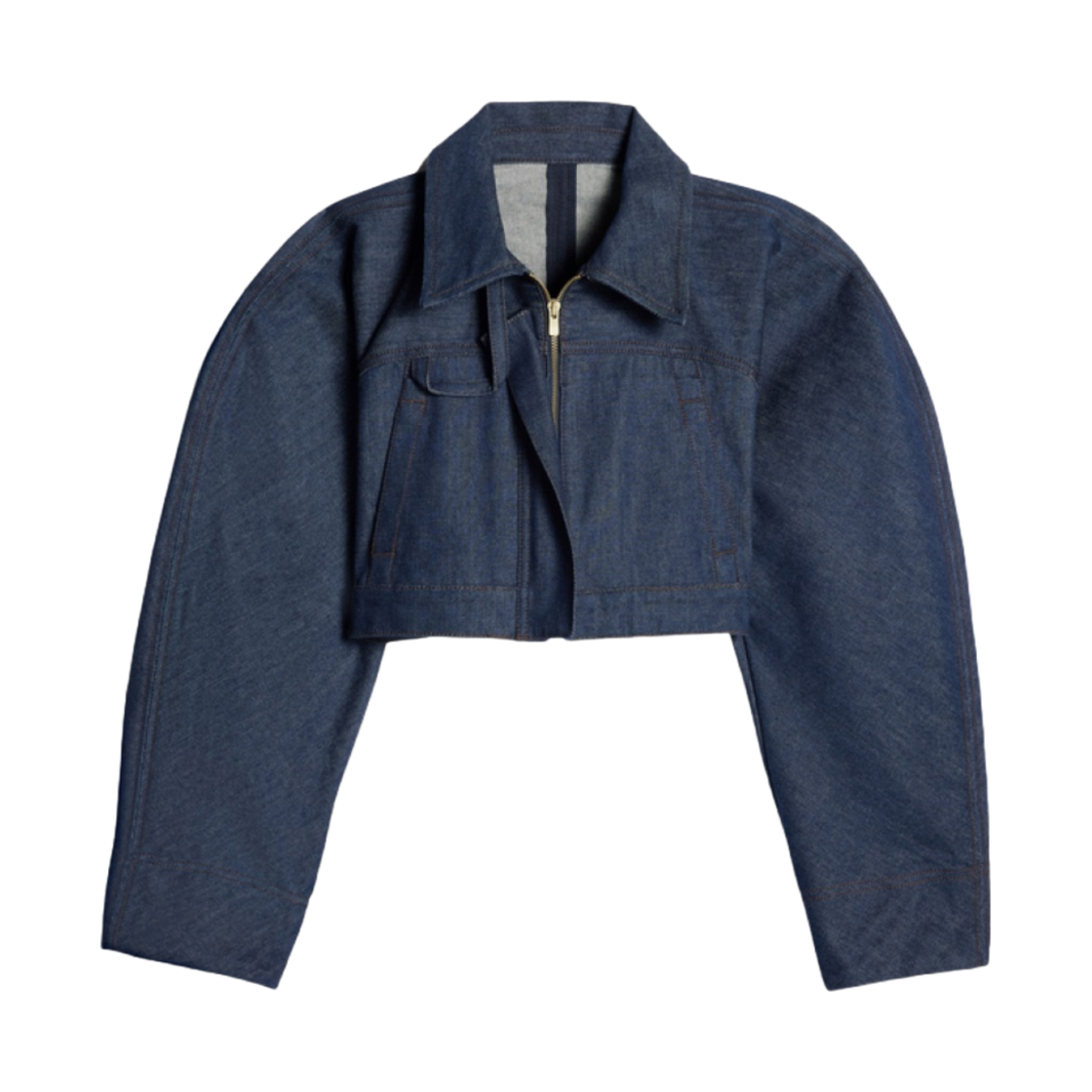 231DE012-1015-38B (W) Jacquemus La Veste De Nimes Meio Copped Jean Jacket Navy Brown