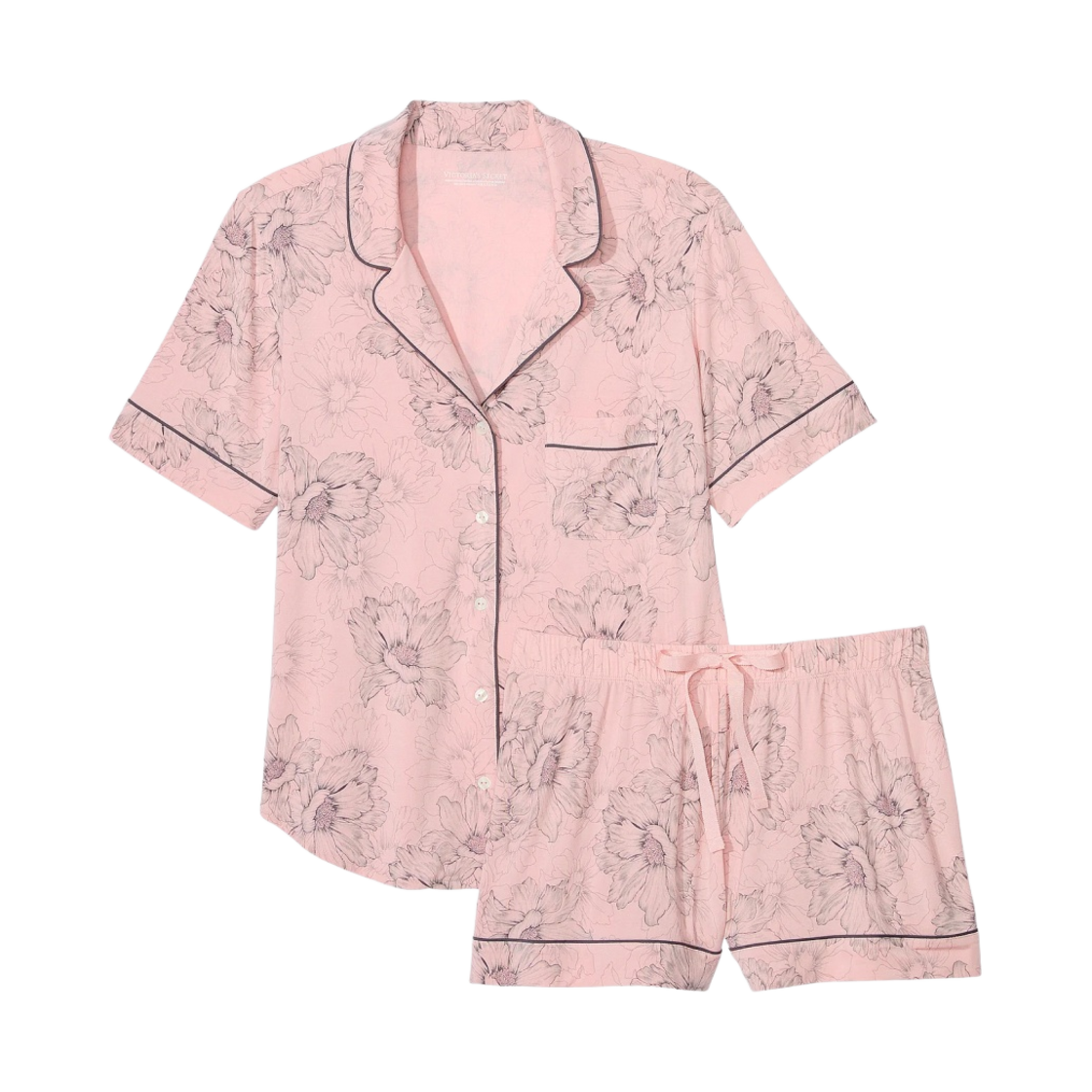 (W) 빅토리아 시크릿 모달 숏 파자마 세트 핑크 아웃라인 플로럴((W) Victoria's Secret Modal Short Pajama Set Pink Outline Floral)