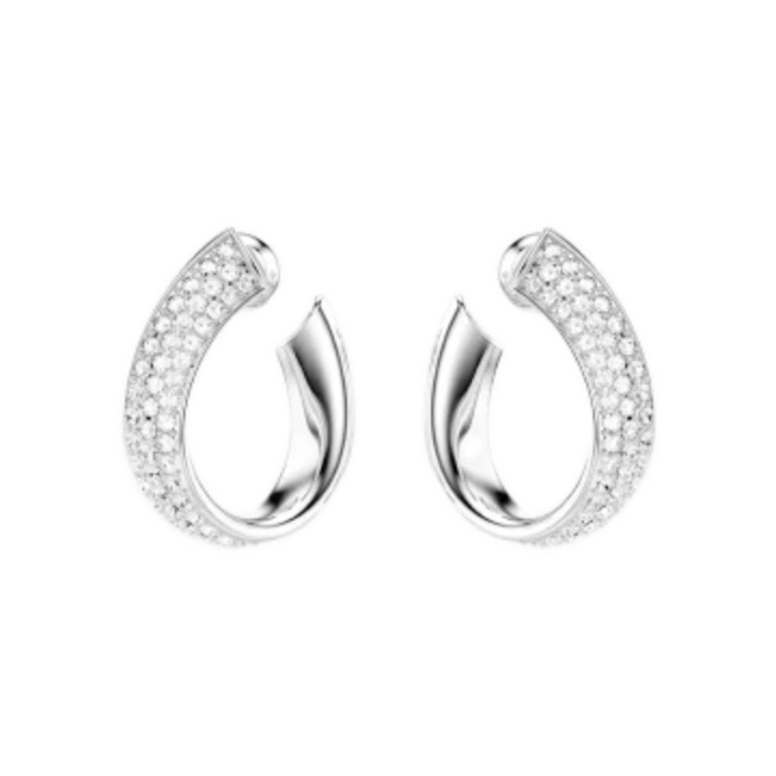 (W) 스와로브스키 이그지스트 후프 이어링 스몰 화이트 로듐 플래팅((W) Swarovski Exist Hoop Earrings Small White Rhodium Plated) - 1