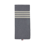 Thom Browne Full Needle Rib Knit Cashmere 4-Bar Stripe Scarf Light Grey