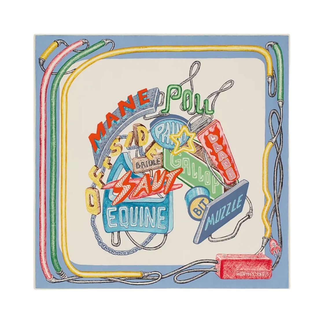 (W) 에르메스 체바로스코프 네온 스카프 45 블루 라방드 블랑 베르((W) Hermes Chevaloscope Neon Scarf 45 Bleu Lavande Blanc Vert) - 1