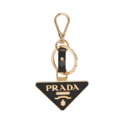 Prada Saffiano Leather Triangle Logo Keychain Black Gold