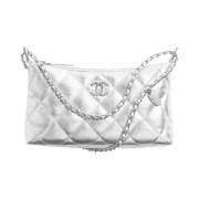 Chanel Hobo Handbag Metallic Calfskin & Silver Silvery