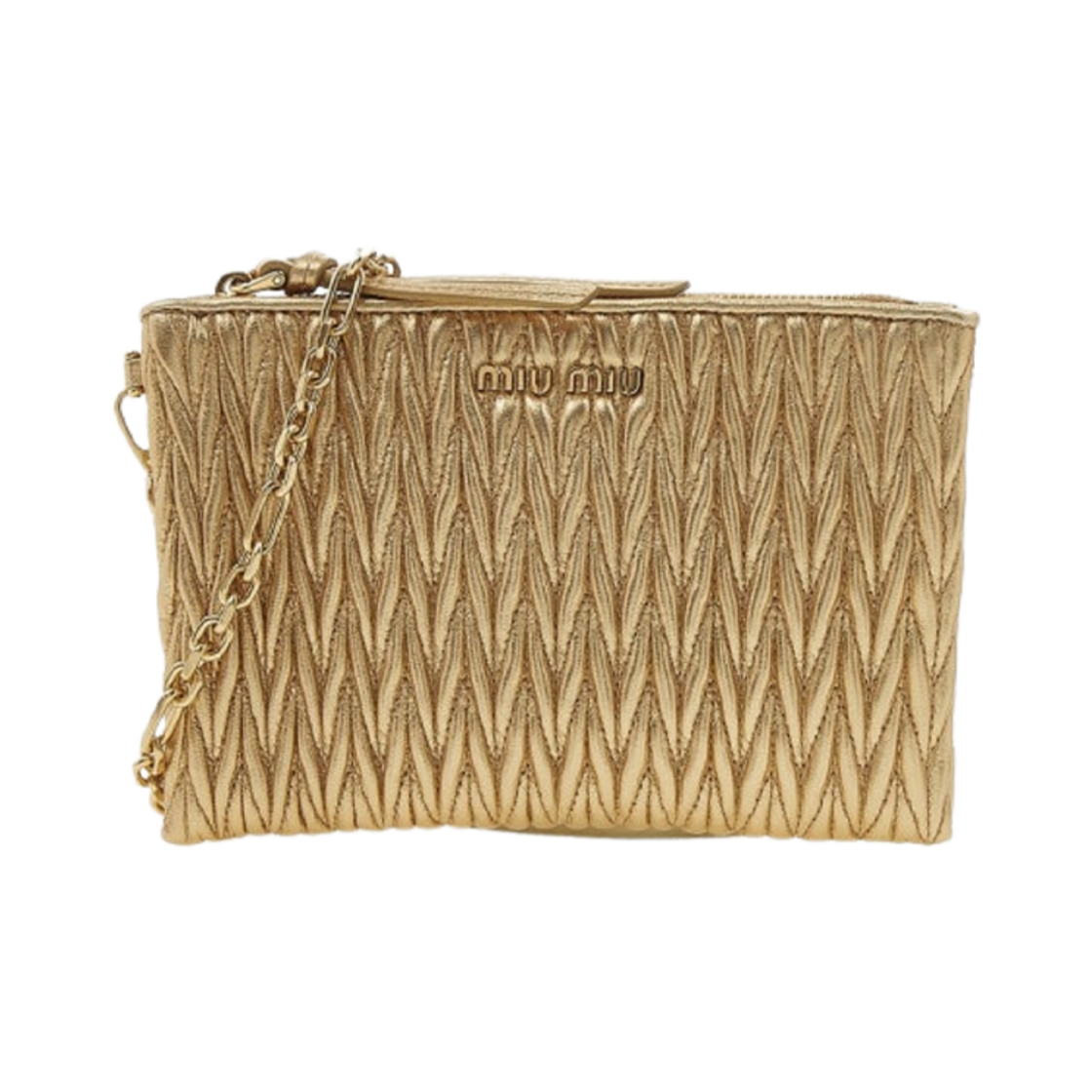 5NH008-N88-F0522 Miu Miu Matelasse Nappa Leather Clutch Platinum