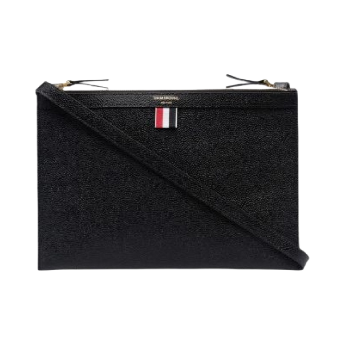 FAP311L-00198-001 Thom Browne Pebble Leather Double Zipper Shoulder Bag Black