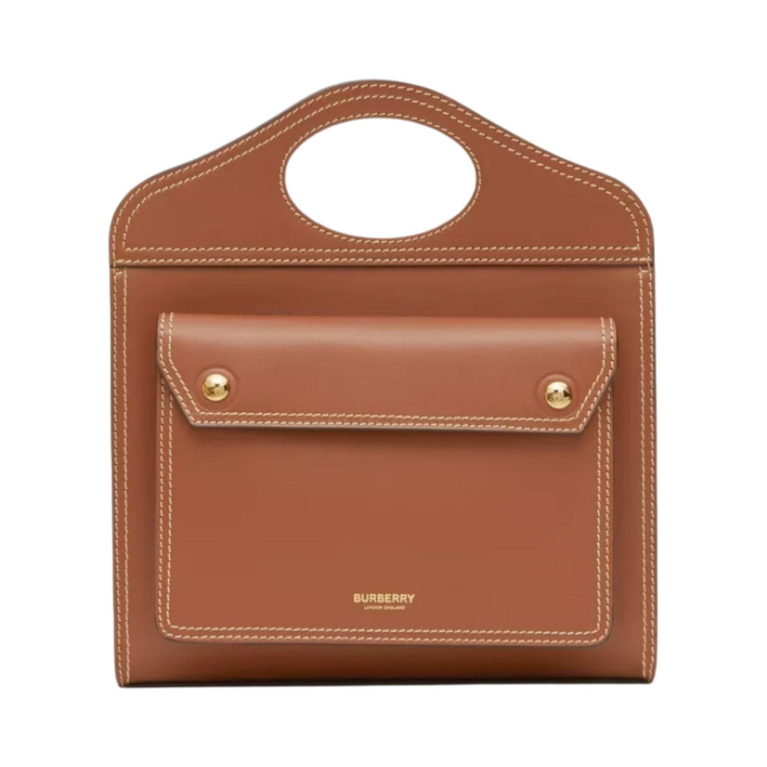 버버리 미디움 탑스티치 디테일 레더 포켓백 몰트 브라운(Burberry Medium Topstitch Detail Leather Pocket Bag Malt Brown) - 1