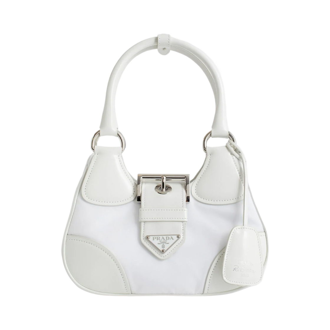 1BA381-R789-F0009 Prada Moon Re-Nylon and Leather Bag White