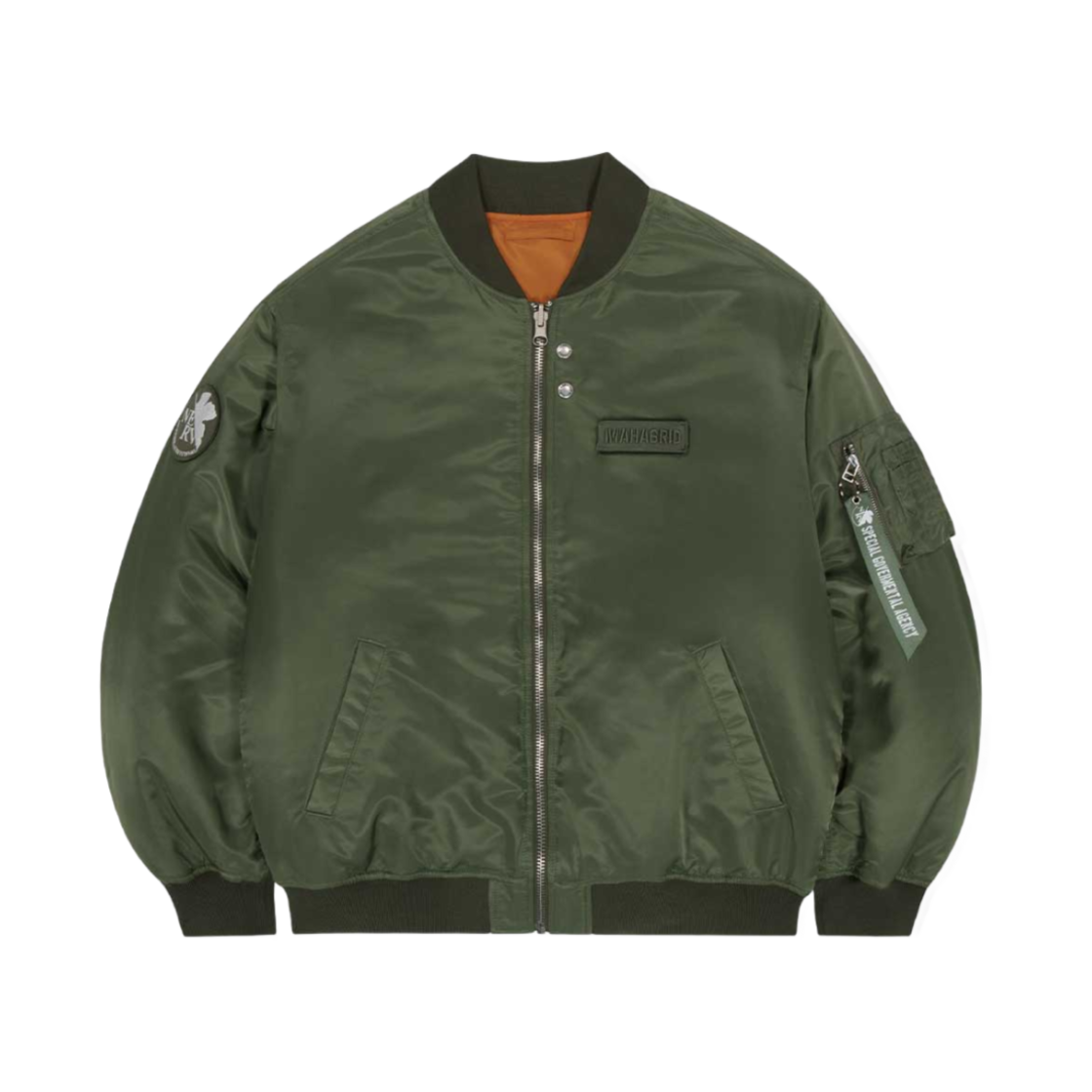 MG2EFMB904BSG Mahagrid x Evangelion Nerv Reversible Bomer Jacket Sage