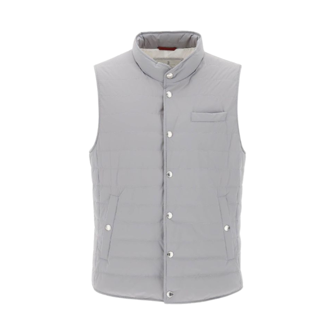 브루넬로 쿠치넬리 로고 실버 버튼 다운 베스트 그레이(Brunello Cucinelli Logo Silver Button Down Vest Grey)