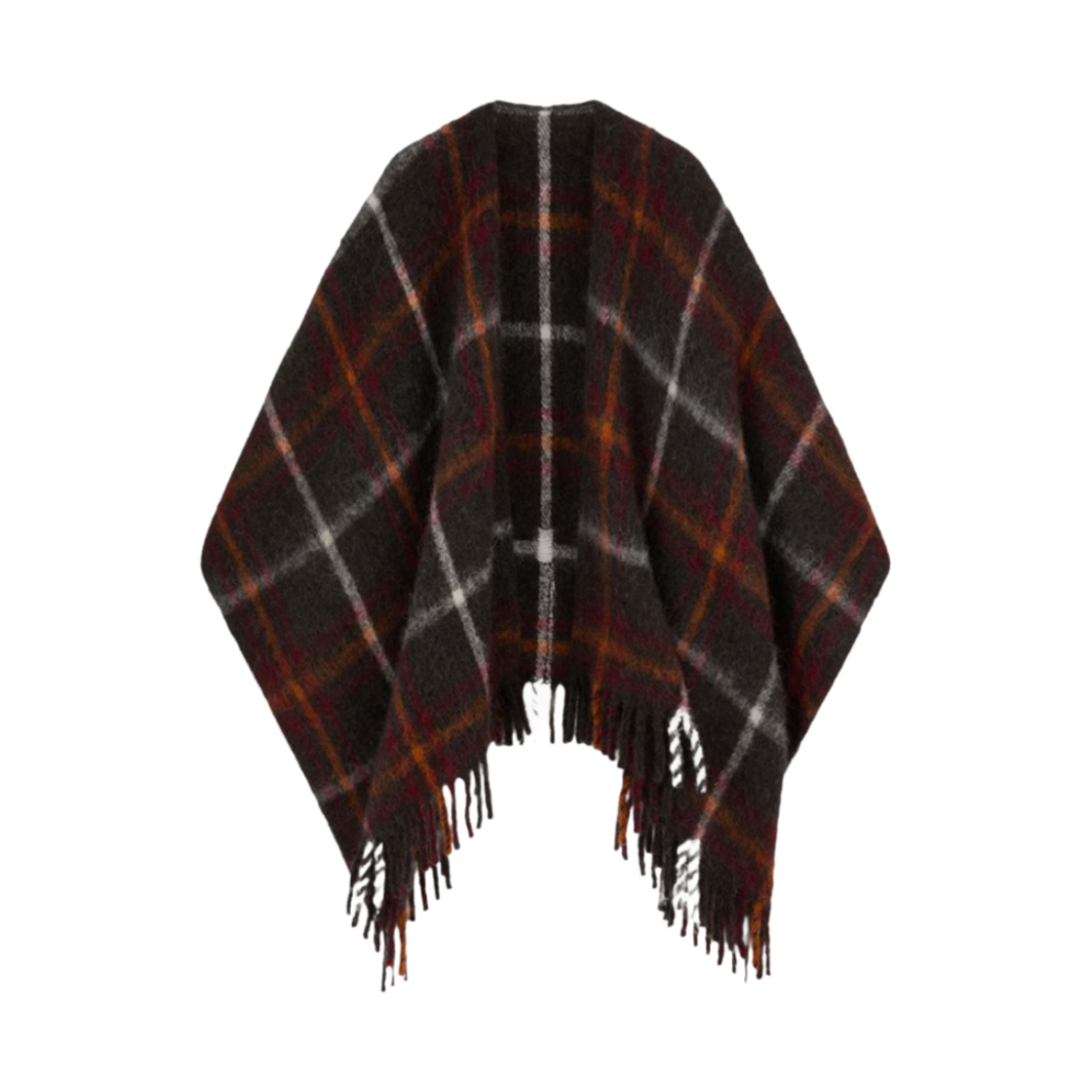 GWP01037-P000600-81407 (W) Golden Goose Journey Collection Davie Poncho in Check Pattern Brushed Wool Dark Gray Melange