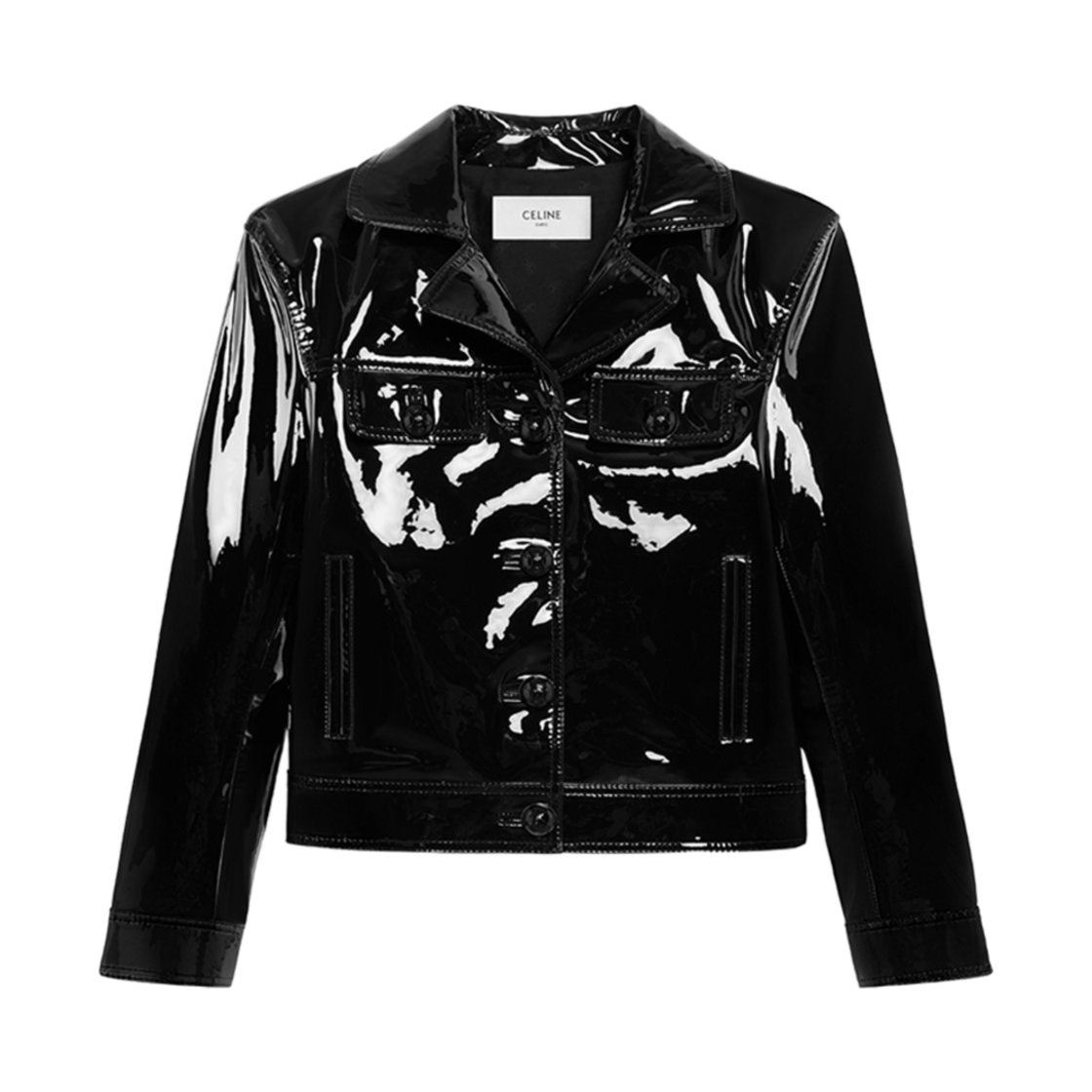 2EL09842A-38NO (W) Celine Straight Blouson Jacket In Patent Lambskin Leather Black