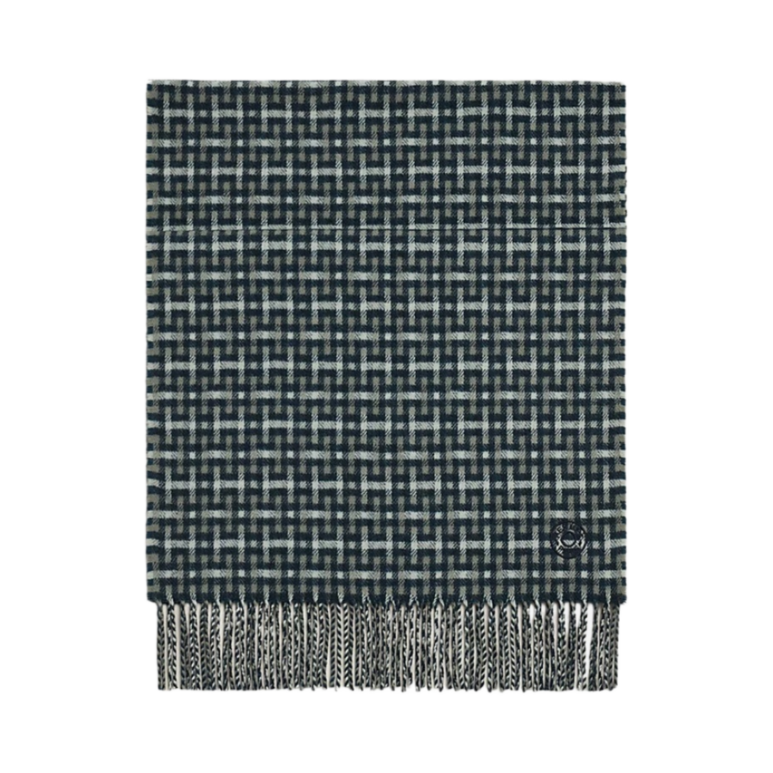 H394083T02 Hermes H Ecossais Muffler Indigo Gris