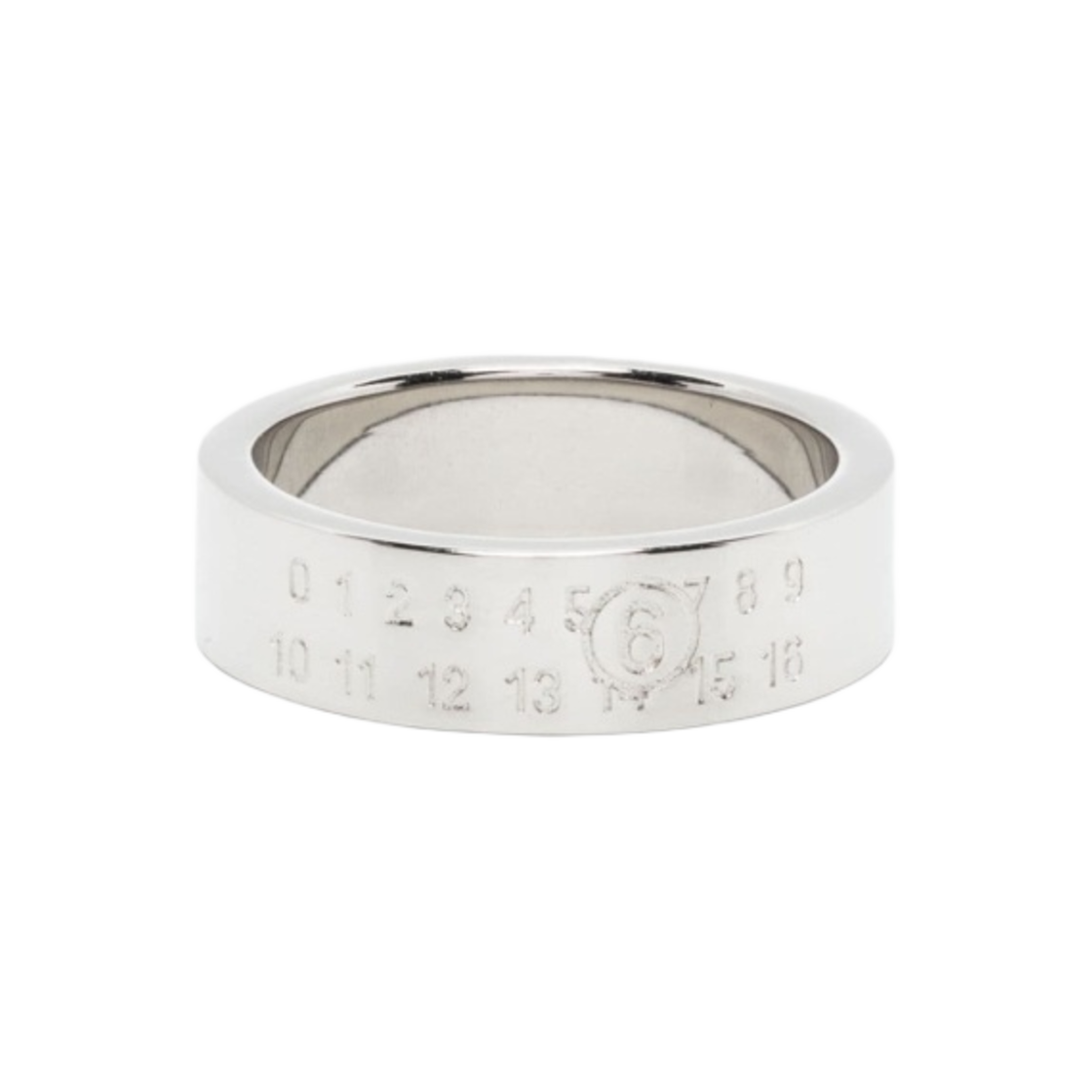 SM6UQ0058P6469951 (W) MM6 Maison Margiela Numeric Minimal Signature Ring Polished Silver Palladium