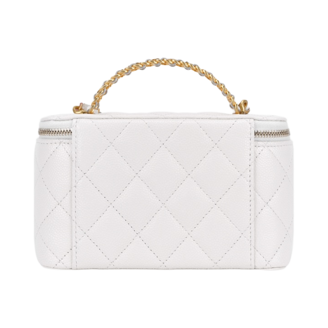 샤넬 체인 코스메틱 케이스 그레인드 샤이니 카프스킨 & 골드 메탈 화이트(Chanel Vanity with Chain Grained Shiny Calfskin & Gold White) - 3