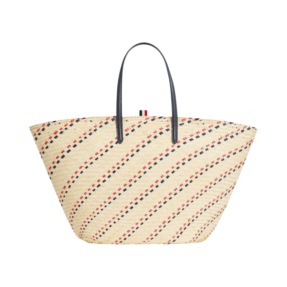 톰브라운 라피아 스트라이프 자수 레더 라지 베스킷 토트백 내츄럴(Thom Browne Raffia Stripe Embroidery Leather Large Basket Tote Bag Natural) - 1