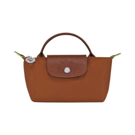Longchamp Le Pliage Green Handle Pouch Brown Cognac