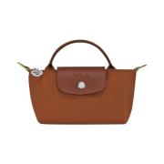 Longchamp Le Pliage Green Handle Pouch Brown Cognac
