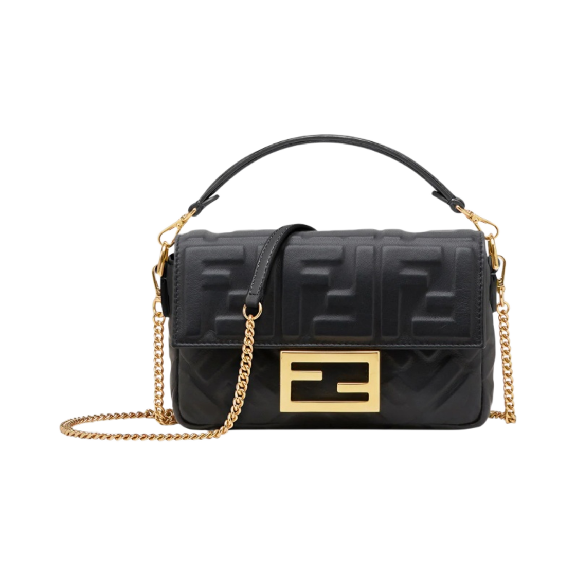 펜디 미니 바게트 FF 모티프 레더백 블랙