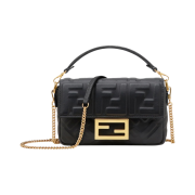 Fendi Mini Baguette FF Motif Leather Bag Black