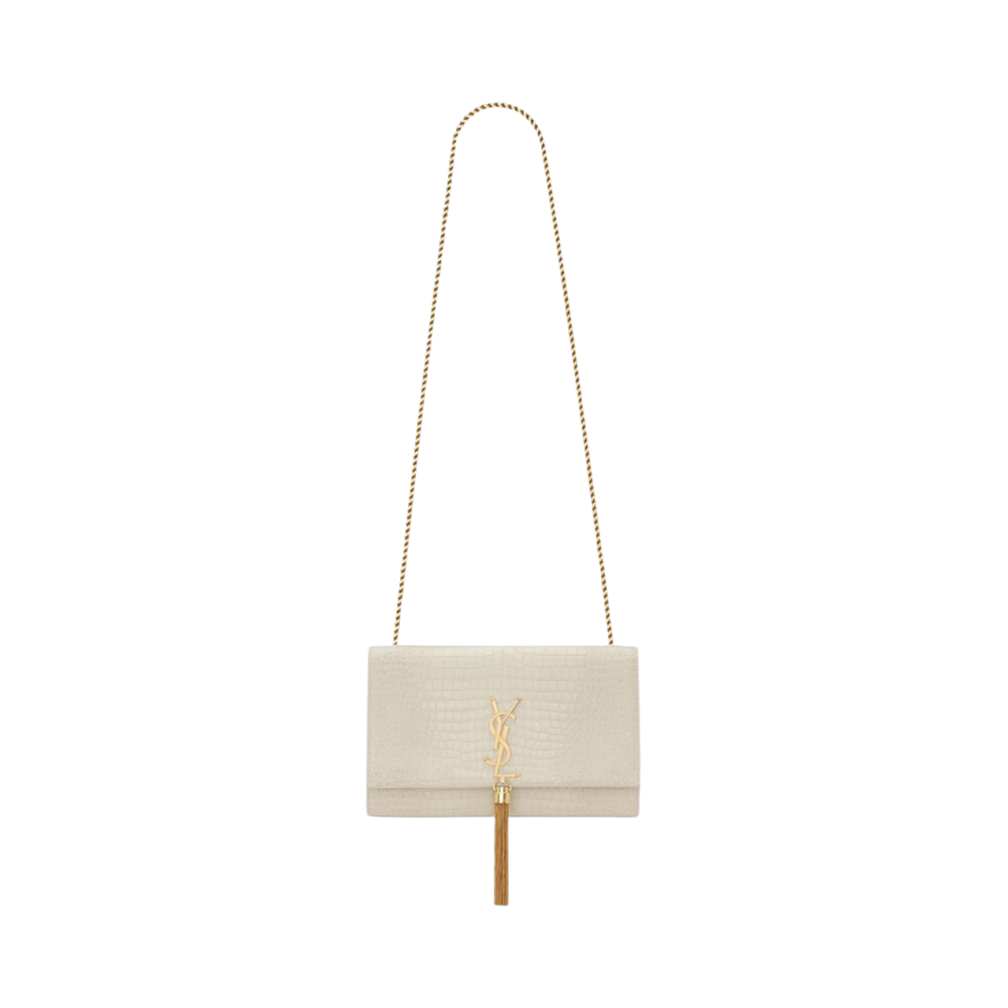 생로랑 케이트 미디움 체인 백 태슬 크로커다일 엠보스 샤이니 레더 블랑 빈티지(Saint Laurent Kate Medium Chain Bag With Tassel In Crocodile-Embossed Shiny Leather Blanc Vintage) - 1