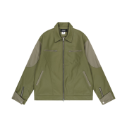 Dominant 2Way Cropped Distressed Leather Jacket Khaki Olive