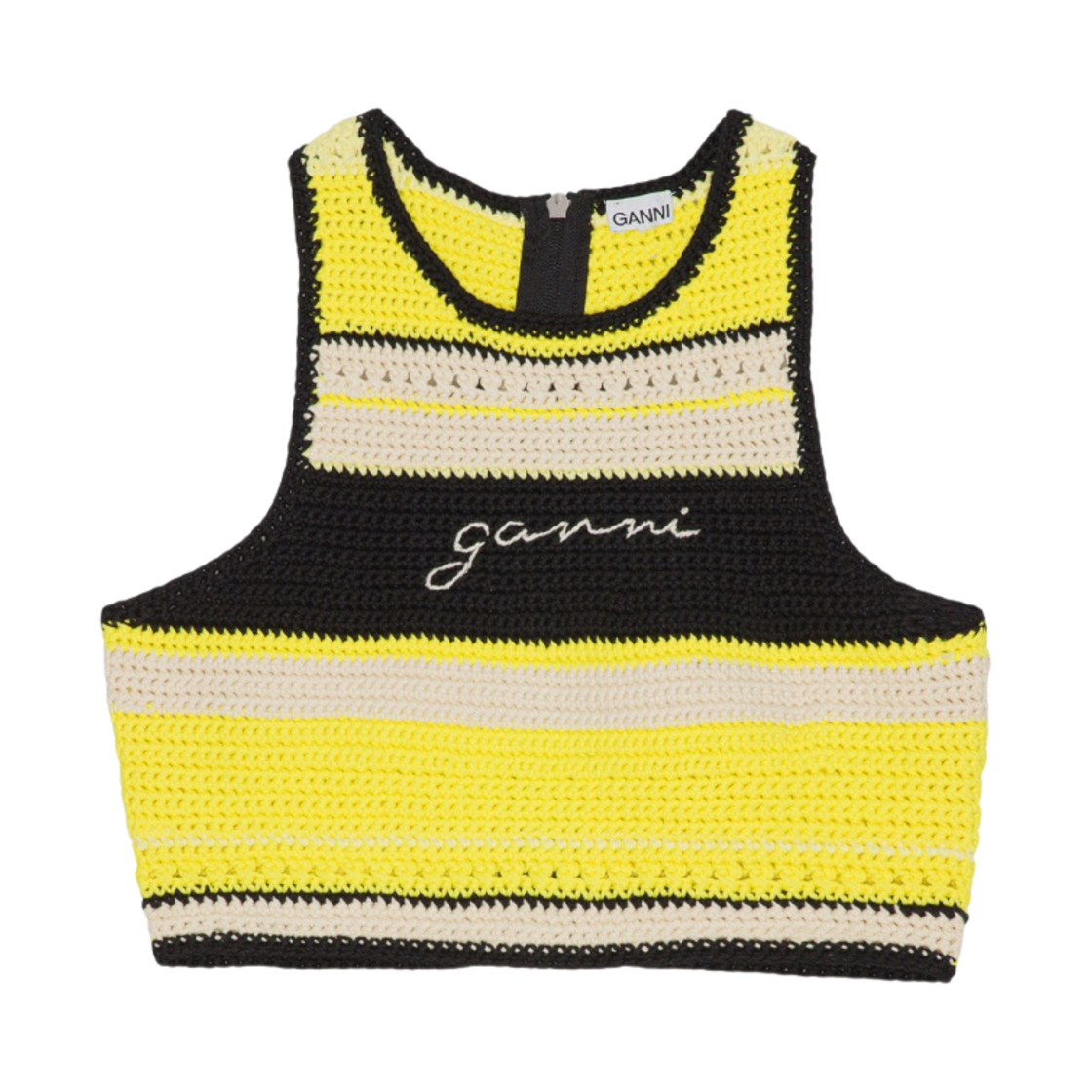 (W) 가니 크로쉐 레이서백 비키니 탑 골든 키위((W) Ganni Crochet Racerback Bikini Top Golden Kiwi) - 1