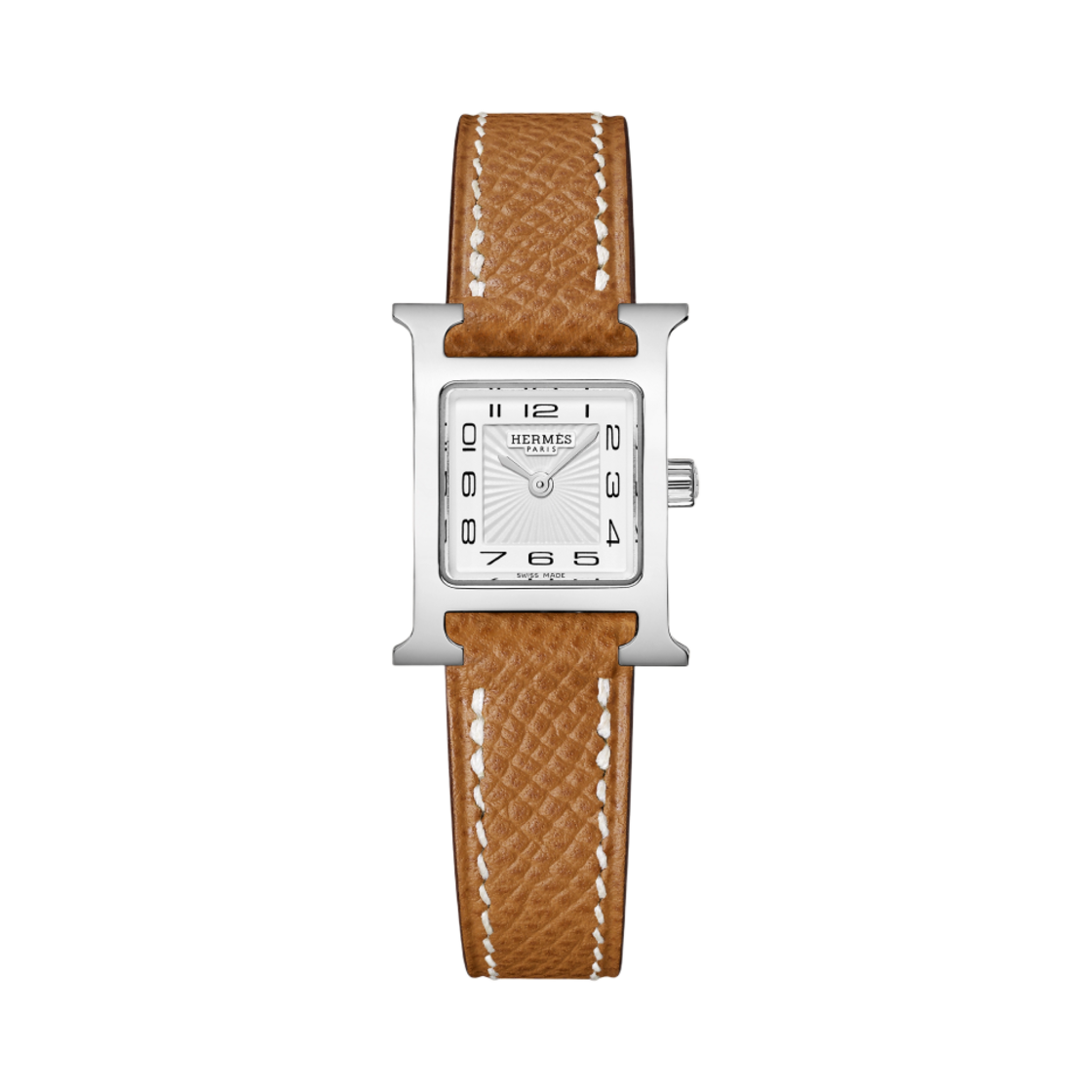 W037875WW00 Hermes Heure H Watch Mini Gold Chestnut Swift Strap & Steel