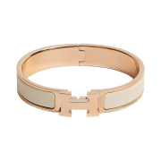 (W) Hermes Clic H Bracelet Rose Gold & Creme