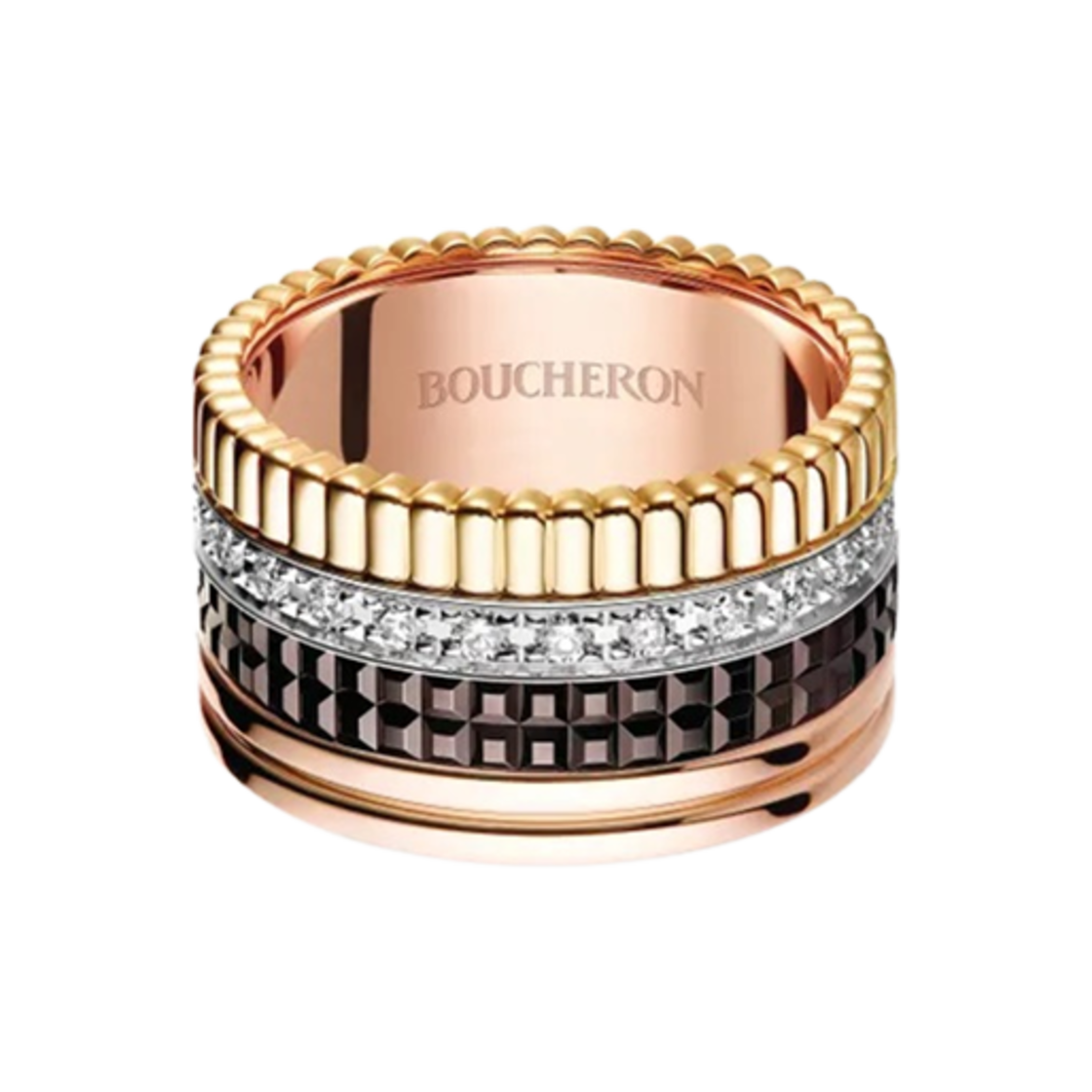 부쉐론 콰트로 클래식 라지 링 18K 옐로우 골드 화이트 골드 핑크 골드 브라운 PVD 다이아몬드