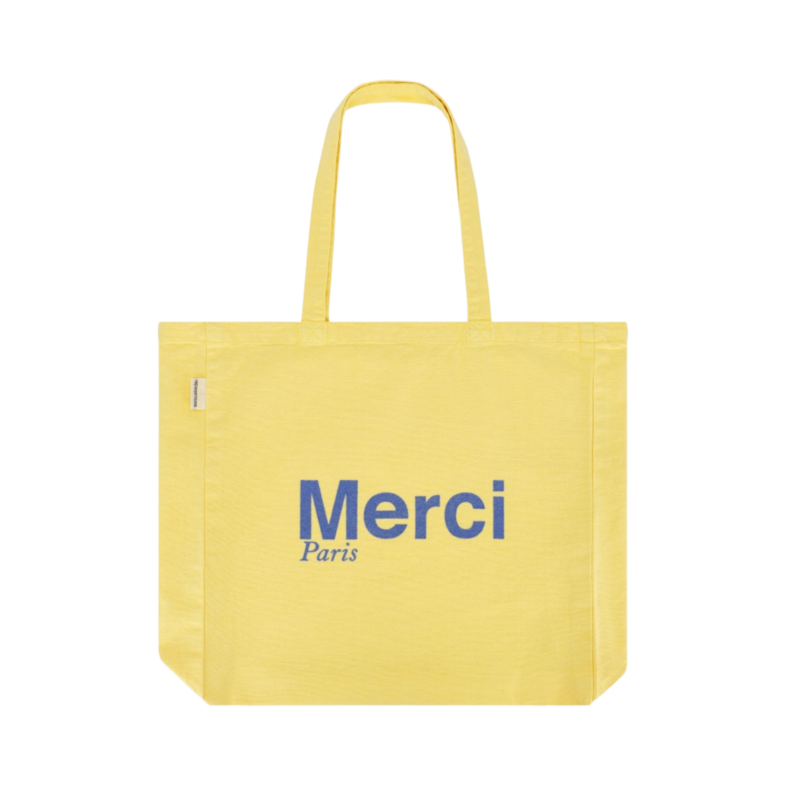 메르시 코튼 토트백 라지 라이트 옐로우 블루(Merci Cotton Tote Bag Large Light Yellow Blue)