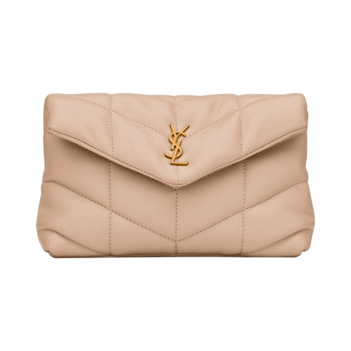 생로랑 퍼퍼 스몰 파우치 퀼티드 램스킨 다크 베이지(Saint Laurent Puffer Small Pouch In Quilted Lambskin Dark Beige) - 1