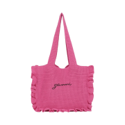 Ganni Crochet Frill Tote Solid Bag Shocking Pink