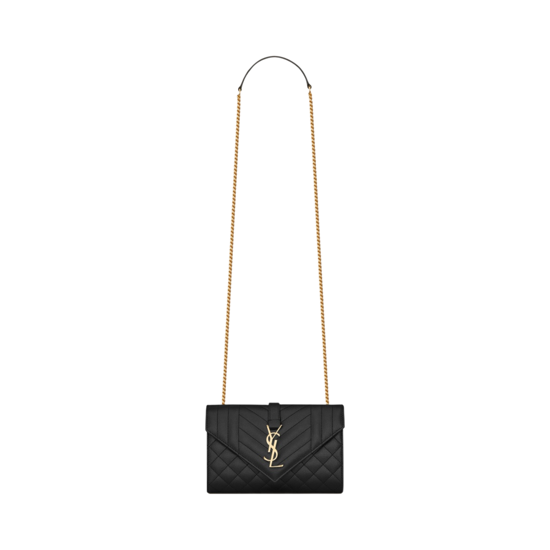 600195-BOW91-1000 Saint Laurent Envelope Small Bag in Mix Matelasse Grain de Poudre Embossed Leather Black