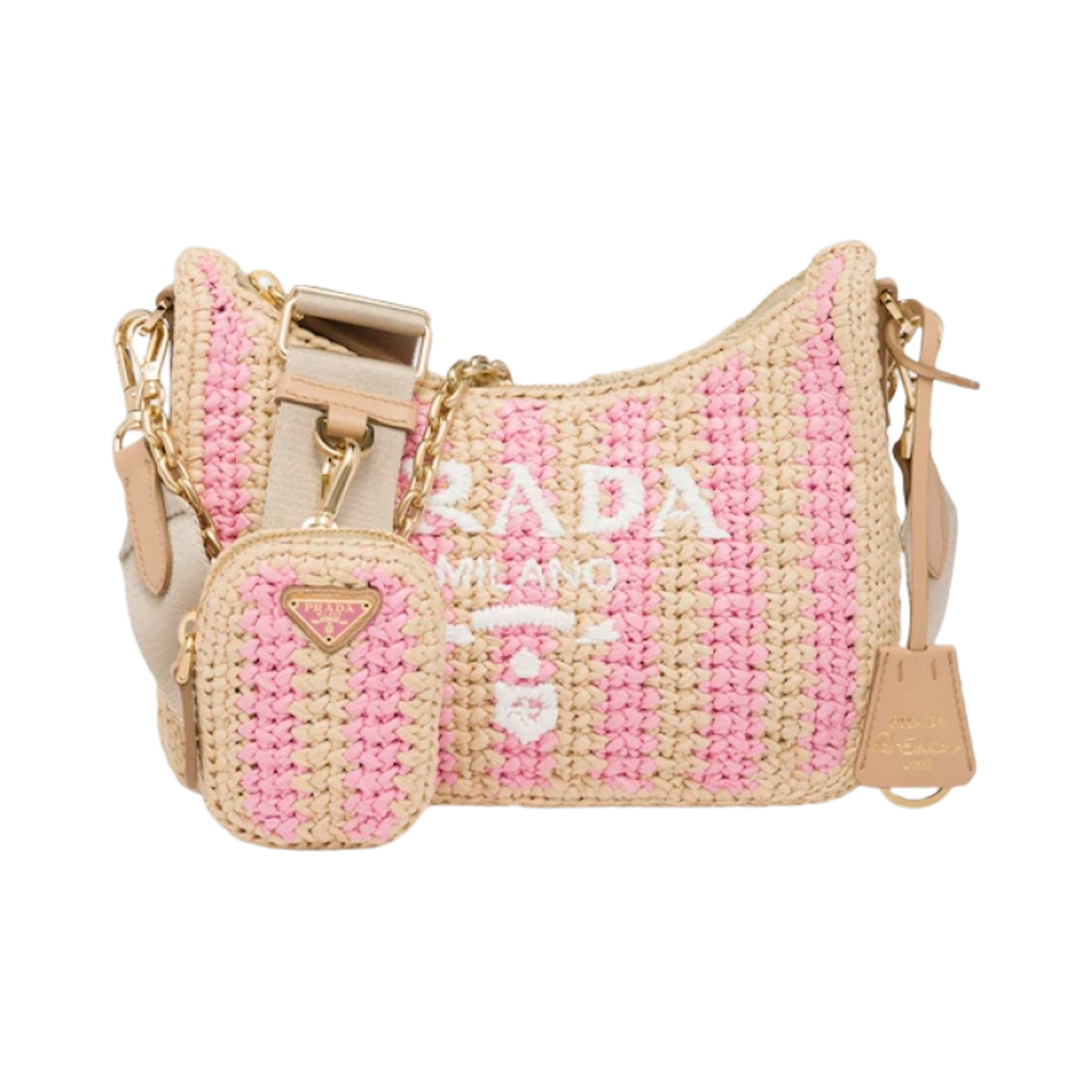 1BH204-2A2T-F0NJX Prada Re-Edition 2005 Raffia Bag Tan Petal Pink - 대표 이미지 #1