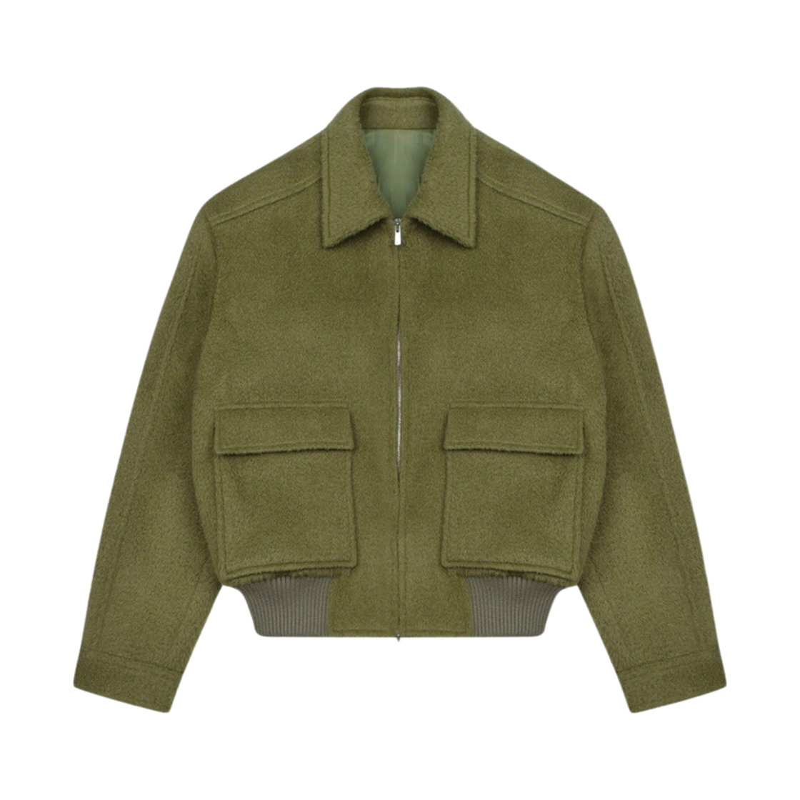 [KREAM 단독] 에스티유 브러쉬드 패치 포켓 알파카 숏 자켓 그린