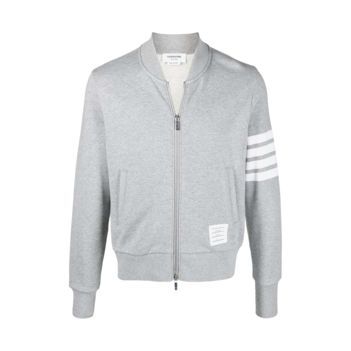 MJT280A-00535-055 Thom Browne Loopback Terry Engineered 4-Bar Bomber Jacket Light Grey