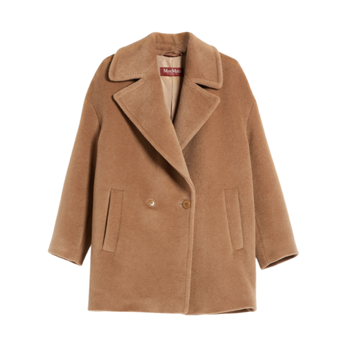 (W) 막스마라 스튜디오 지오 더블 브레스티드 알파카 앤 울 피 코트 카멜((W) Max Mara Studio Gio Double Breasted Alpaca and Wool Pea Coat Camel) - 1