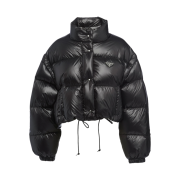(W) Prada Re-Nylon Cropped Convertible Down Jacket Black