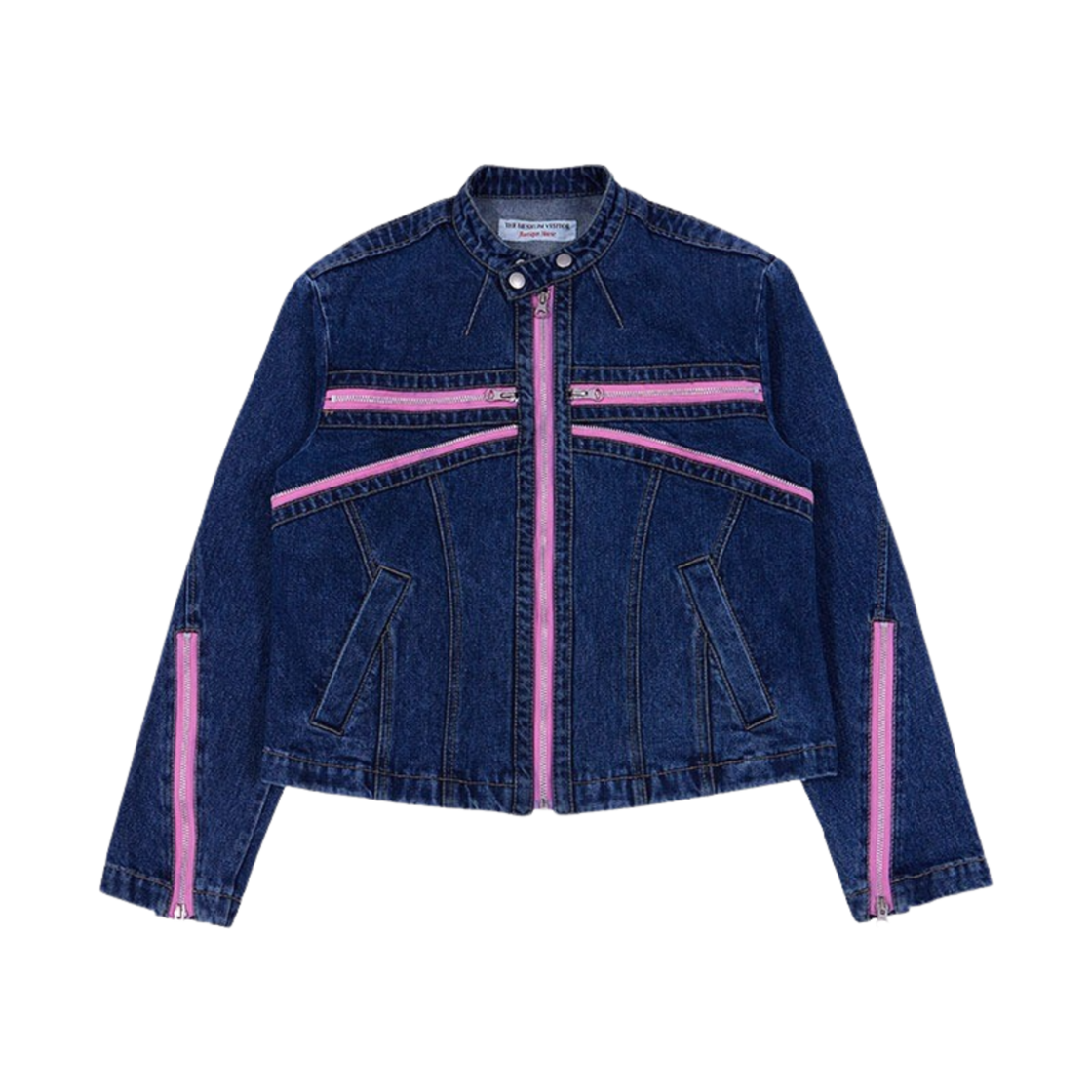 더뮤지엄비지터 데님 지퍼 바이커 자켓 워시드 블루