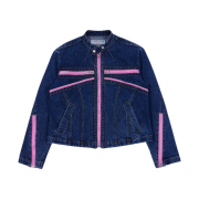 The Museum Visitor Denim Zipper Biker Jacket Washed Blue