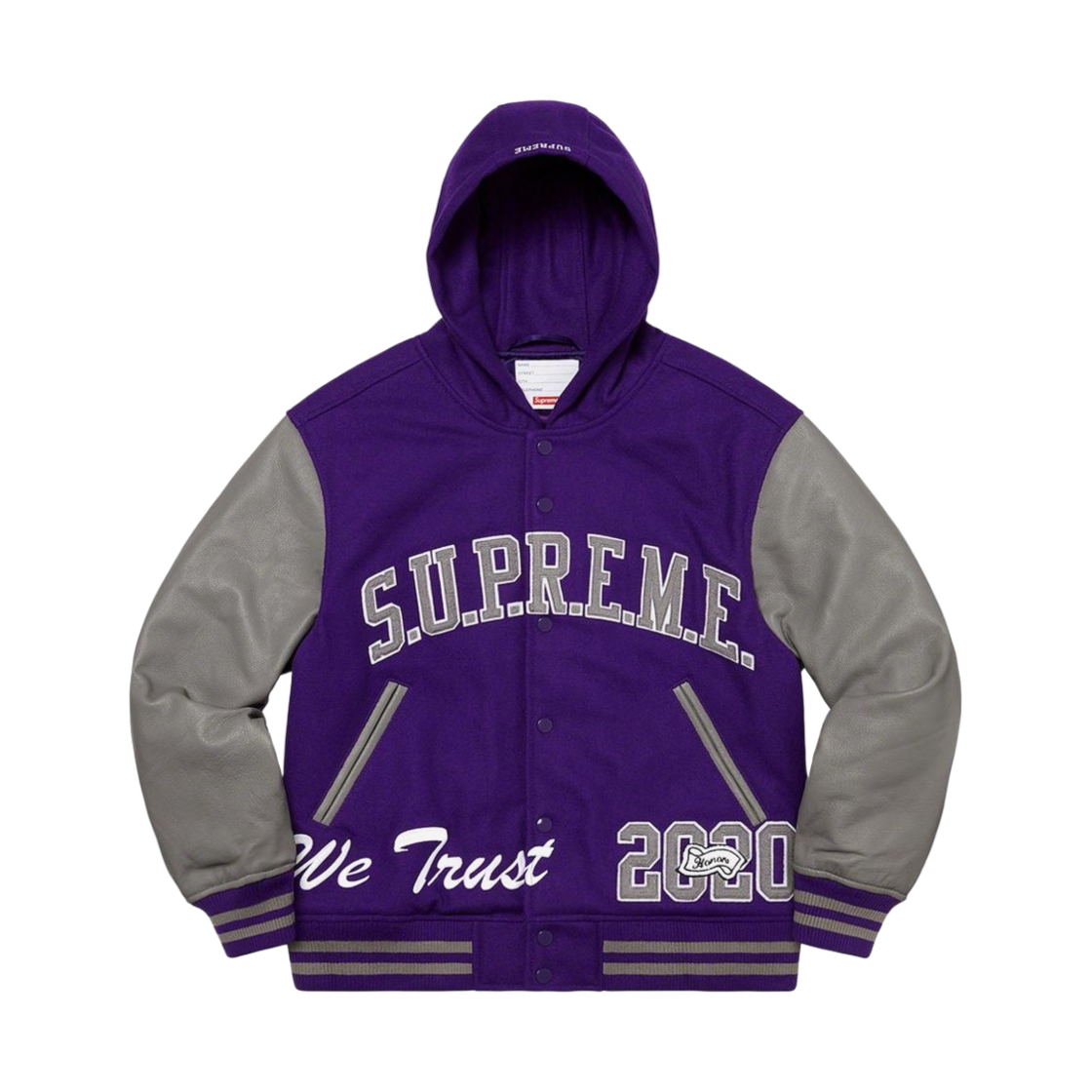 - Supreme King Hooded Varsity Jacket Purple - 20FW - 대표 이미지 #1