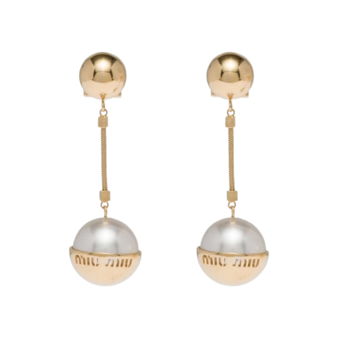 (W) 미우 미우 메탈 펄 이어링 골드 크림((W) Miu Miu Metal Pearl Earrings Gold Cream) - 1