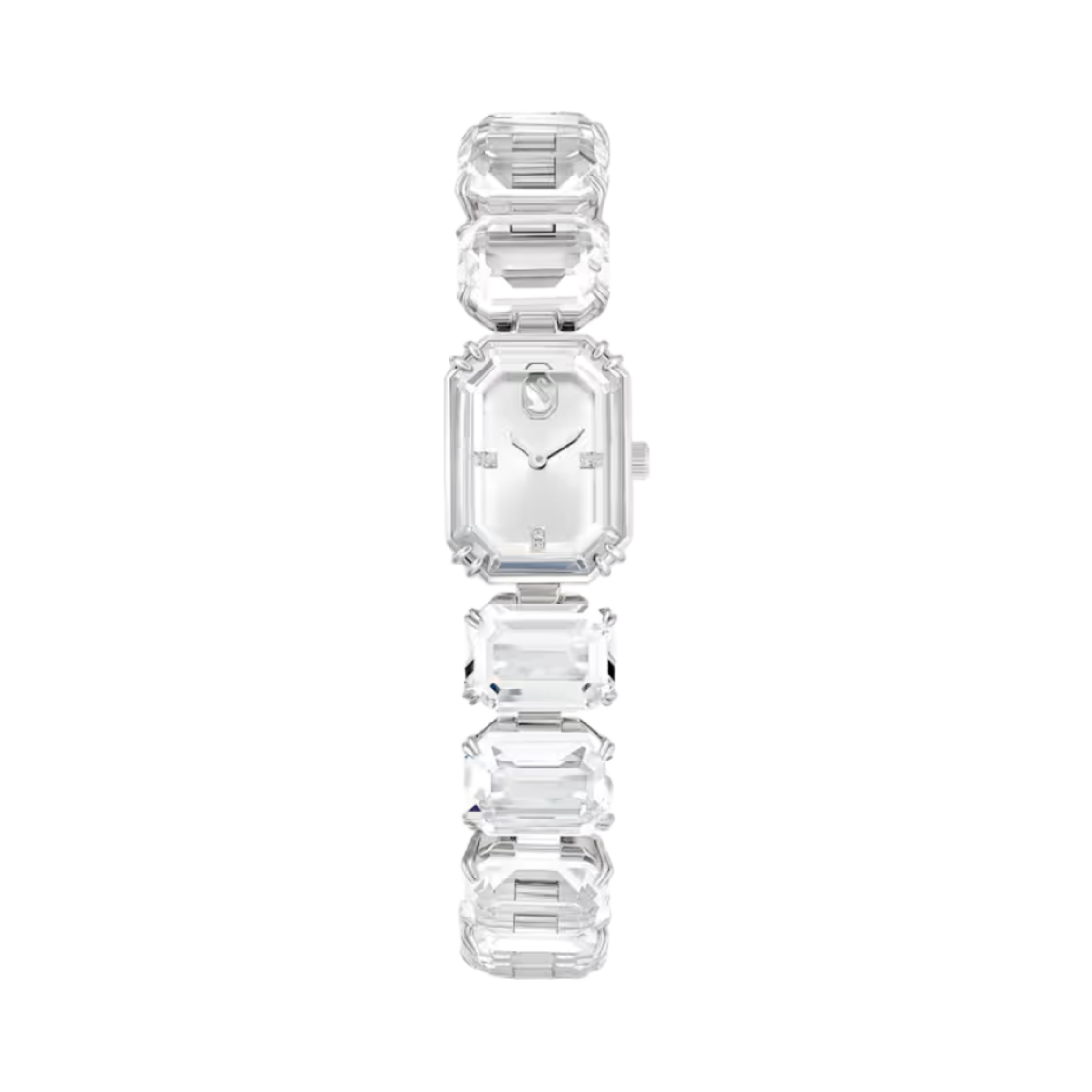 (W) 스와로브스키 옥타곤 컷 워치 화이트 스테인리스 스틸((W) Swarovski Octagon Cut Watch White Stainless Steel)