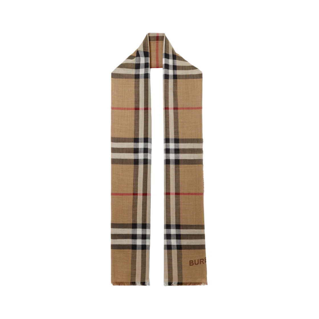 8074200 Burberry Check Wool Silk Reversible Scarf Archive Beige