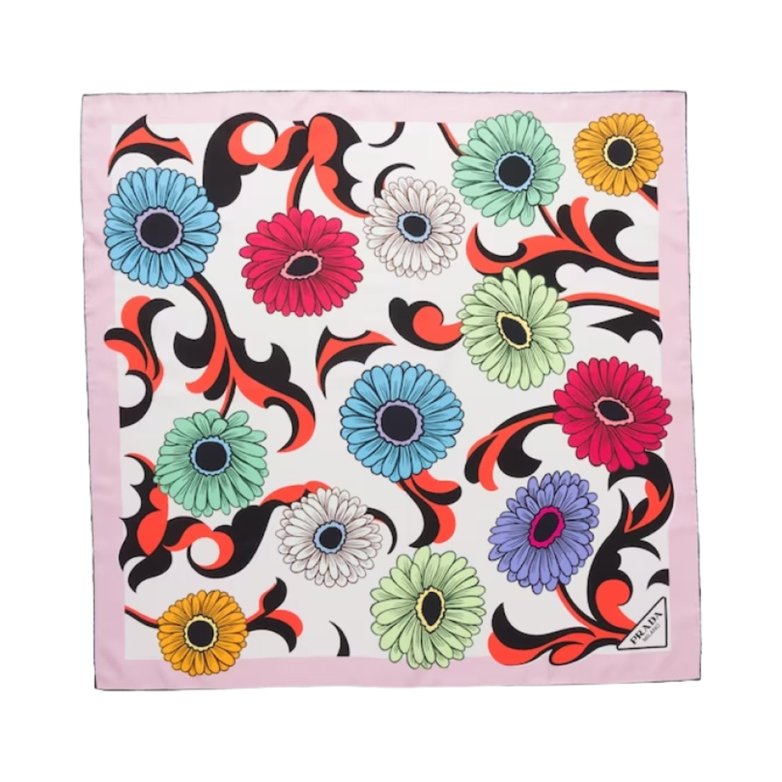 (W) 프라다 프린티드 실크 트윌 스카프 화이트((W) Prada Printed Silk Twill Scarf White) - 1