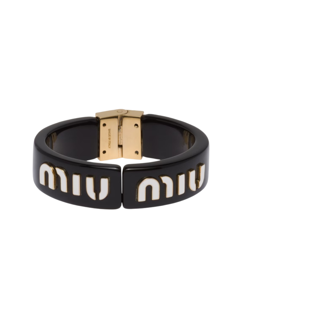 (W) 미우 미우 플렉시글라스 앤 메탈 브레이슬릿 블랙 화이트((W) Miu Miu Plexiglas and Metal Bracelet Black White) - 1